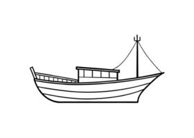 Detailed artistic fishing boat drawing with delicate continuous strokes and refined structure exquisitely crafted vector