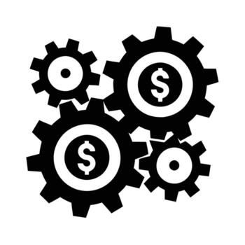 Dynamic teamwork gears with central dollar sign representing unified business strategy vector