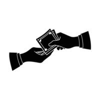 Two hands exchanging money silhouette illustrating mutual business transactions vector
