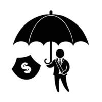 Dynamic umbrella covering money silhouette for robust financial security vector