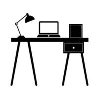 Minimalist desk setup silhouette on white background for organized workspace vector