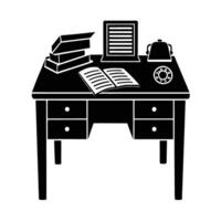 Dynamic desk with telephone and documents silhouette for efficient administration vector