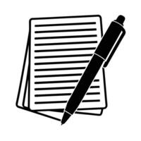 Pen resting on an office document silhouette for accurate record signing vector