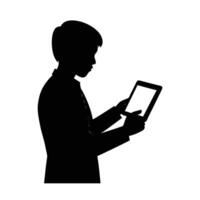 Person using a touchscreen tablet silhouette for interactive digital work vector