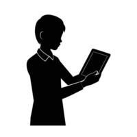 Person using a touchscreen tablet silhouette for interactive digital collaboration vector
