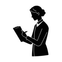 Person taking notes on a clipboard silhouette for efficient meeting documentation vector