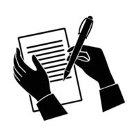 Business silhouette of hands signing document with pen for official endorsement vector