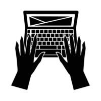 Business silhouette of hands typing email on keyboard for digital communication vector