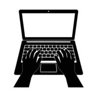 Business silhouette of hands typing on laptop keyboard for efficient workflow execution vector