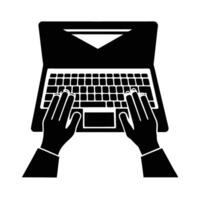 Business silhouette of hands actively typing email on keyboard for online correspondence vector