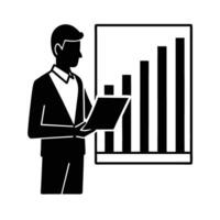 Business silhouette of office worker looking at bar chart for performance review vector