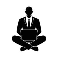 Business silhouette of office worker cross-legged with laptop for relaxed innovation vector