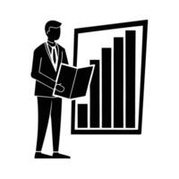 Business silhouette of office worker analyzing bar chart for data insights vector