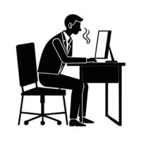 Business silhouette of office worker taking deep breath at desk for relaxation vector