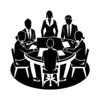 Business silhouette of team of office workers gathered around desk for collaborative efforts vector
