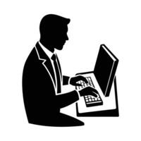 Business silhouette of office worker actively typing on keyboard for efficient work vector