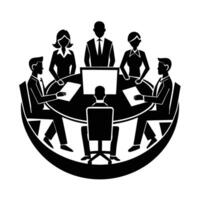 Business silhouette of office team working around a desk for unified project execution vector