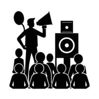 Audience member recording a speaker silhouette for interactive session engagement vector