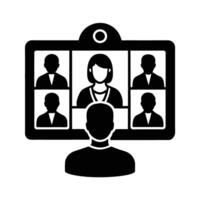 call with multiple participants silhouette for virtual team collaboration vector