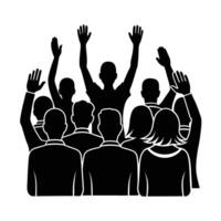 Dynamic audience raising hands in a seminar silhouette for active participation vector