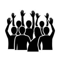 Audience raising hands in a seminar silhouette for interactive learning sessions vector