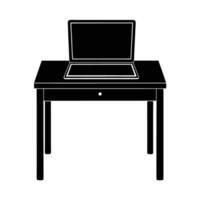 Business silhouette of office desk with open laptop highlighting modern work style vector