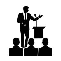 Business silhouette of professional speaker giving TED-style talk for thought leadership vector