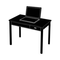 Business silhouette of office desk with open laptop for digital work efficiency vector