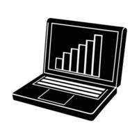 Business silhouette of over-the-shoulder laptop view with bar chart for performance analysis vector