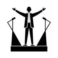 Business silhouette of presenter on stage with open arms symbolizing leadership vector