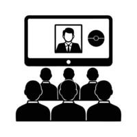 Business silhouette of conferencing screen with participants for interactive virtual sessions vector