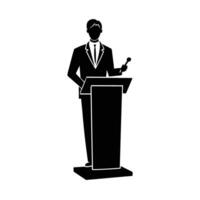 Business silhouette of presenter standing behind podium for impactful keynote delivery vector