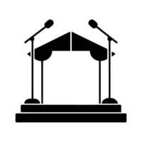 Business silhouette of standing microphone on conference stage for clear event communication vector