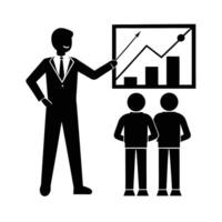 Business silhouette of team leader describing graph for data-driven decision making vector