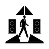 Business silhouette of speaker walking across presentation stage for dynamic delivery vector
