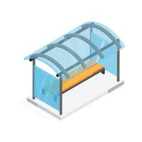 Isometric bus stop icon with shelter, bench, and waiting area. vector