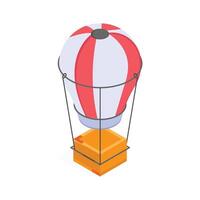 Isometric hot air balloon delivering a package for unique shipping methods vector