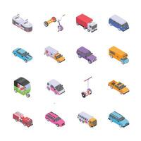 A set of brightly colored, isometric vehicle icons, perfect for presentations, websites, or educational materials. vector