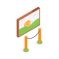 An isometric icon of a framed landscape painting displayed in a museum or gallery. vector