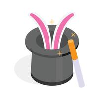 Magician hat with rabbit and magic wand for illusions. vector