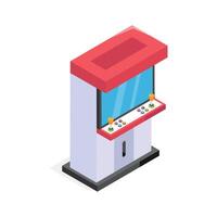 Classic arcade game machine with joystick and screen for gaming. vector