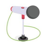 A vibrant isometric icon of a microphone on a stand. vector