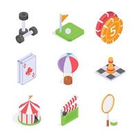 A set of vibrant, isometric icons representing various activities. vector