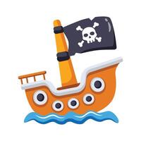 Pirate ship with a skull flag on it, 3d style icon vector