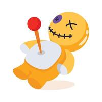 Scary voodoo doll with needles, 3d style icon vector