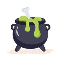 Grab this 3d icon of witch cauldron with bone inside vector