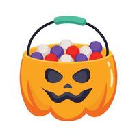 3d icon showing spooky halloween basket filled with sweets vector