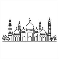 single line Muslim Mosque silhouette on white background vector