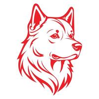 The head of a husky dog is shown in red vector