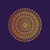 A circular design with a golden pattern on a purple background vector